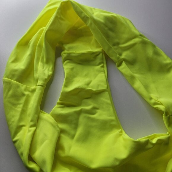 Bright Yellow Two Piece Swimsuit Bikini Tie Front Neon Womens Medium Padded - Picture 5 of 8